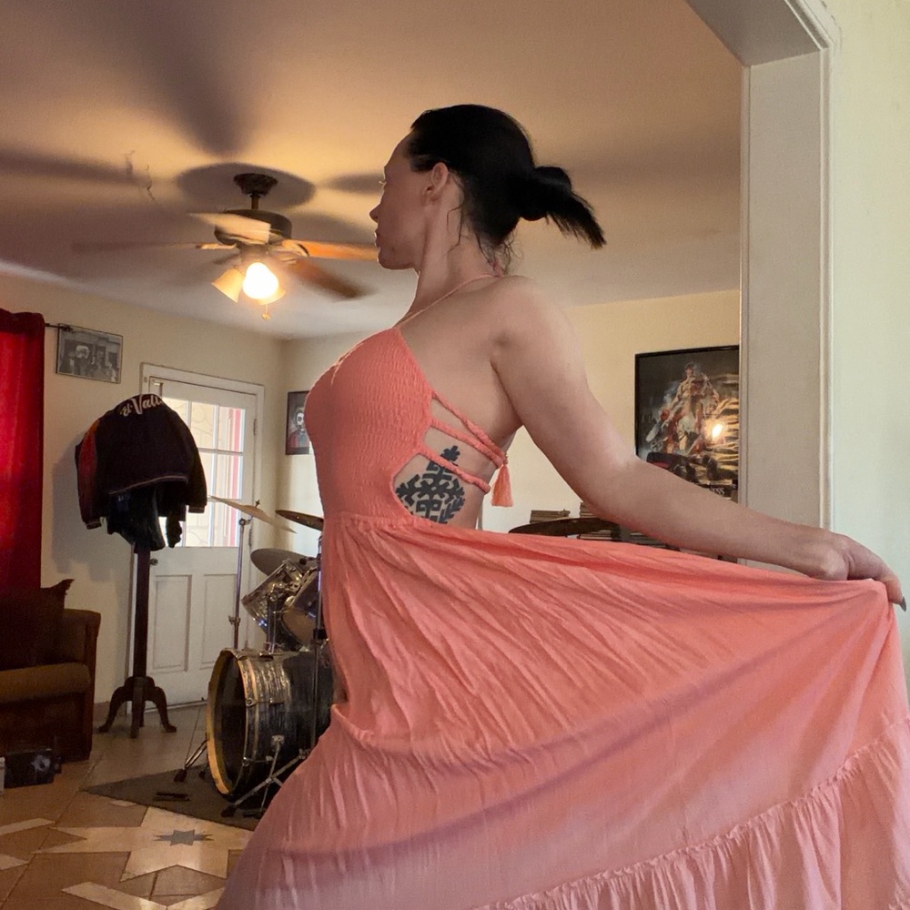 Tiare Hawaii Coral Backless Maxi Dress